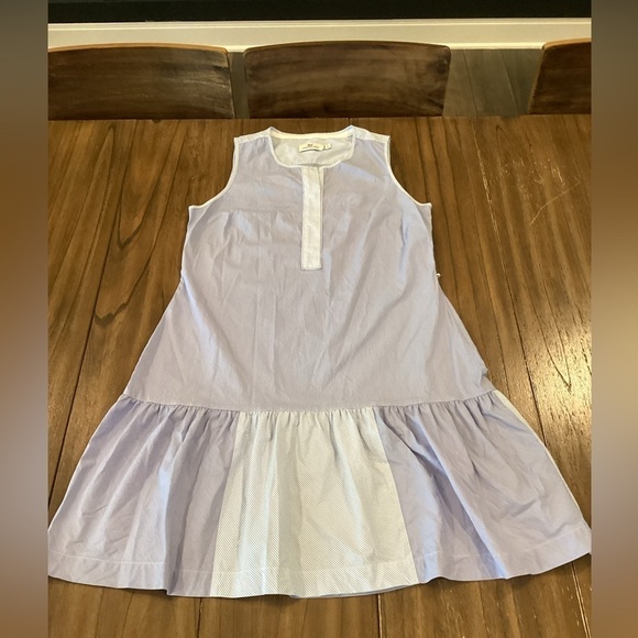 Vineyard Vines Blue pin Stripe Shirt shift tier ruffle hem knee length dress 8 - Picture 1 of 10